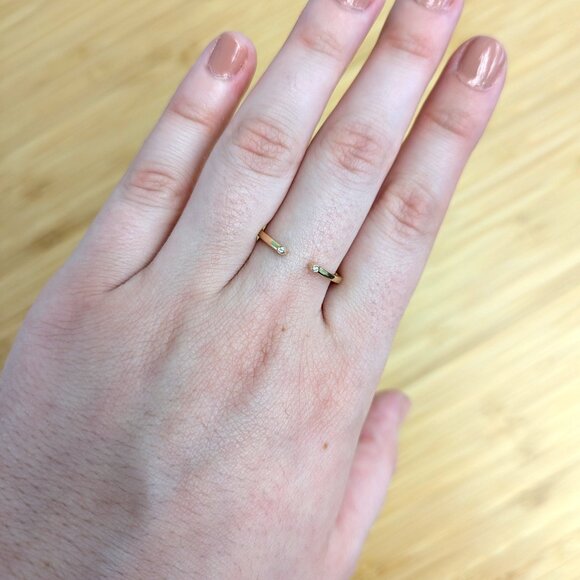 Natural Diamond Accented Stackable Band in Solid 14K Yellow Gold | Fine Jewelry - Picture 3 of 10